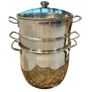 8-Qt Stainless Steel Steamer & Stock Pot Set With Glass Lid Belgique Classique